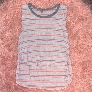 High-low tank top with peach and gray stripes